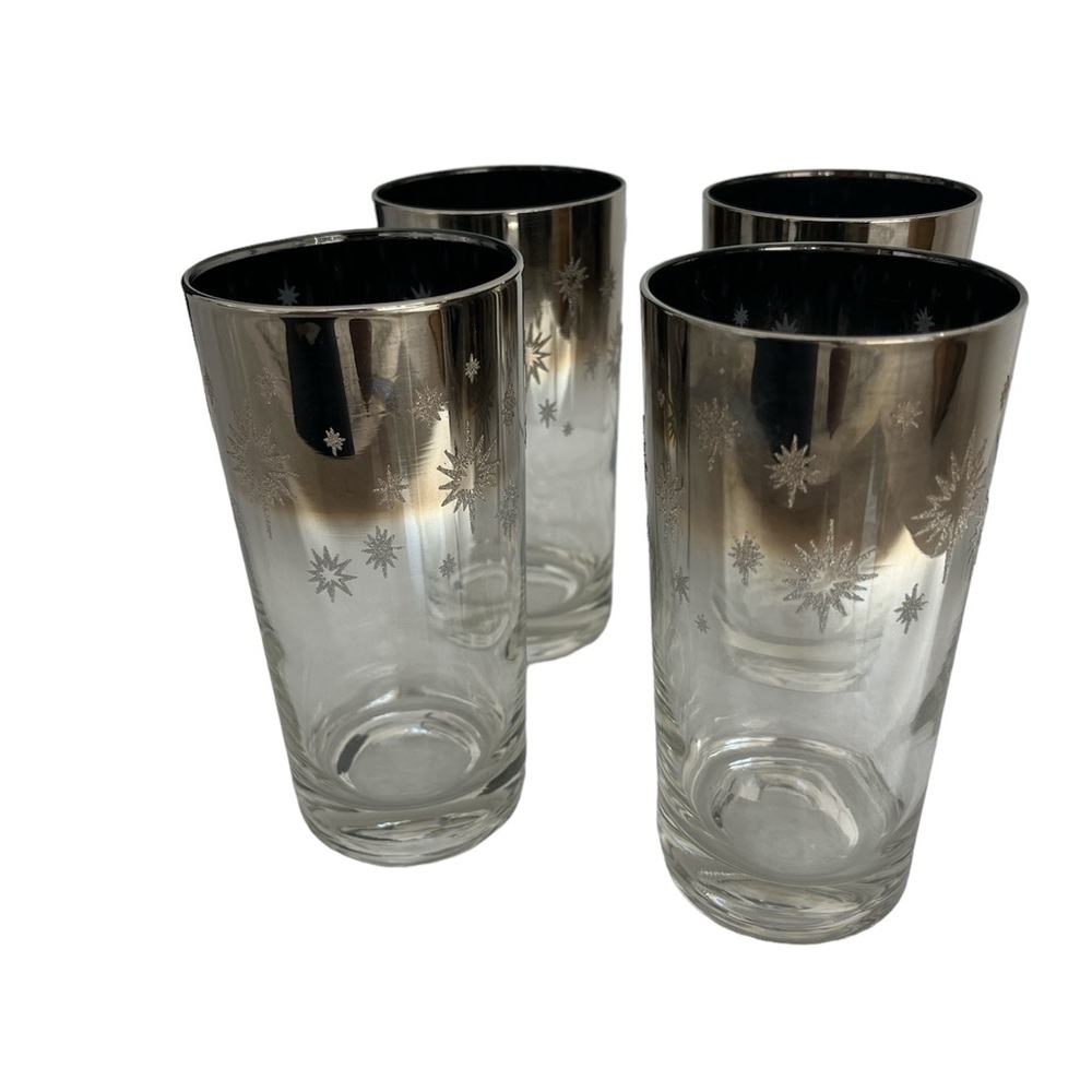 Vintage Mid Century Modern Dorothy Thorpe 
Silver Starburst Highball Glasses 4